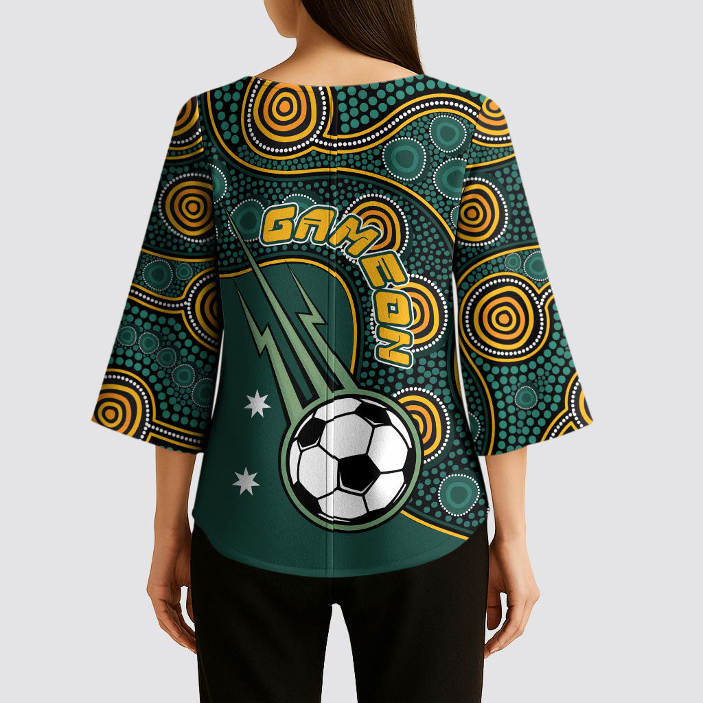Matildas Game On Kimono Sleeve Blouse Indigenous Dot Art Soccer Ball With Southern Cross Stars