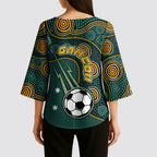 Matildas Game On Kimono Sleeve Blouse Indigenous Dot Art Soccer Ball With Southern Cross Stars