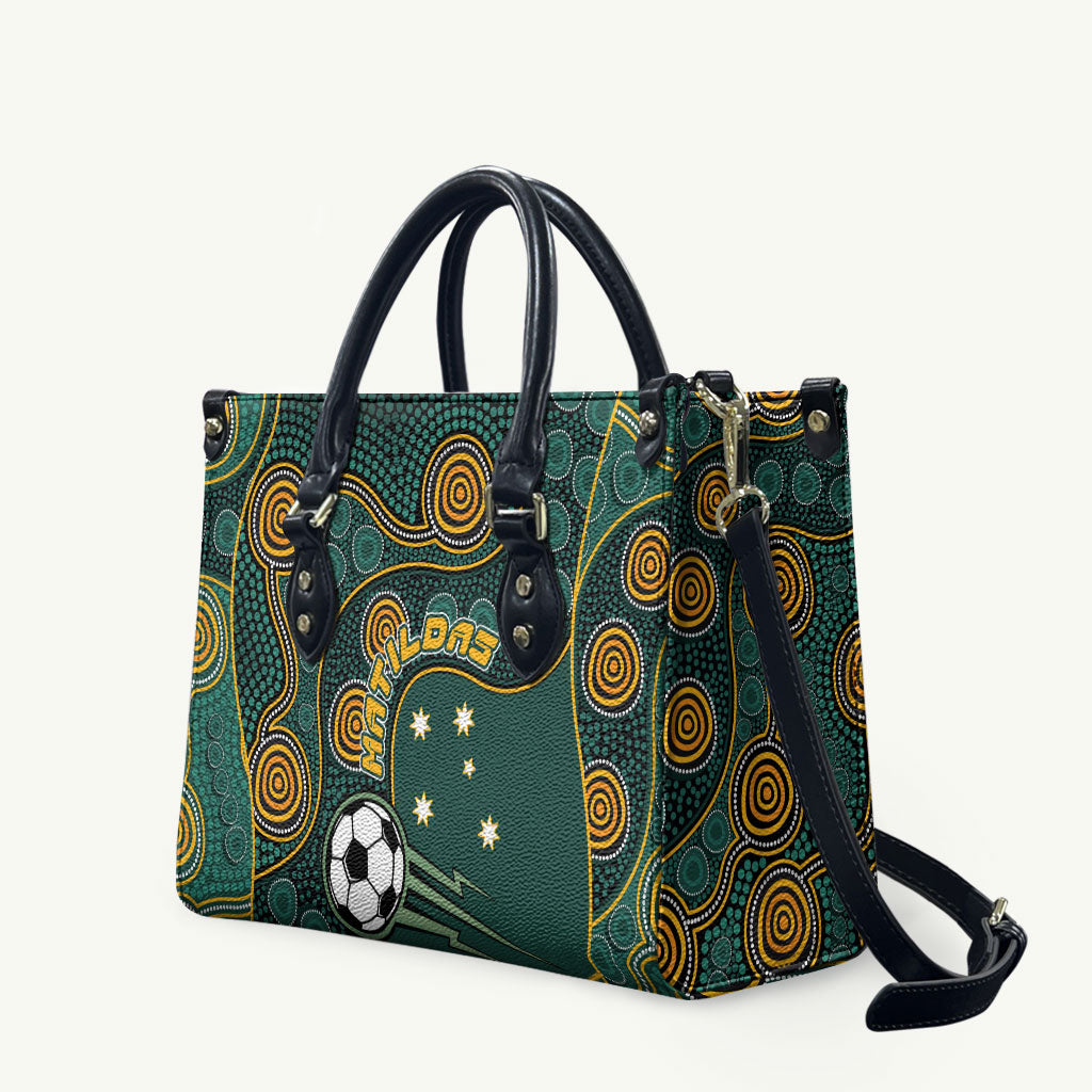 Matildas Game On Leather Bag Indigenous Dot Art Soccer Ball With Southern Cross Stars