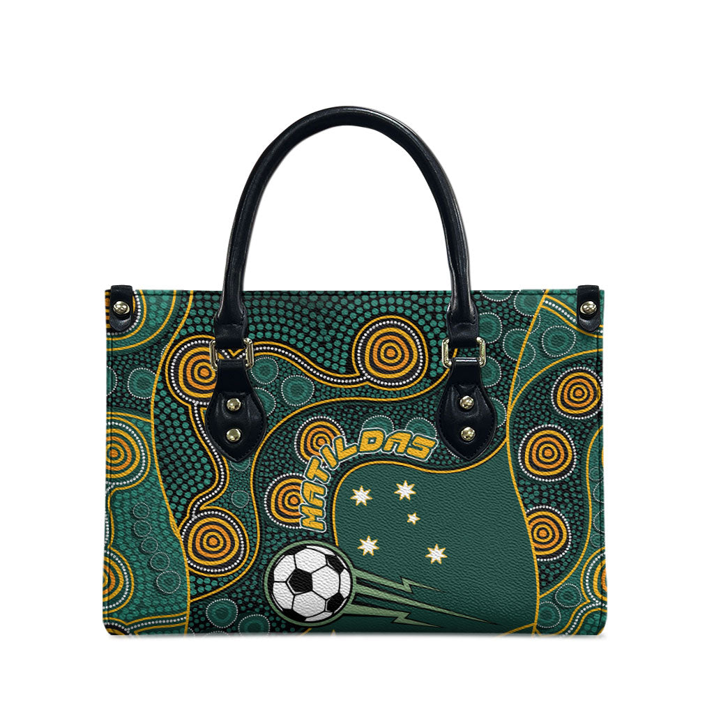 Matildas Game On Leather Bag Indigenous Dot Art Soccer Ball With Southern Cross Stars
