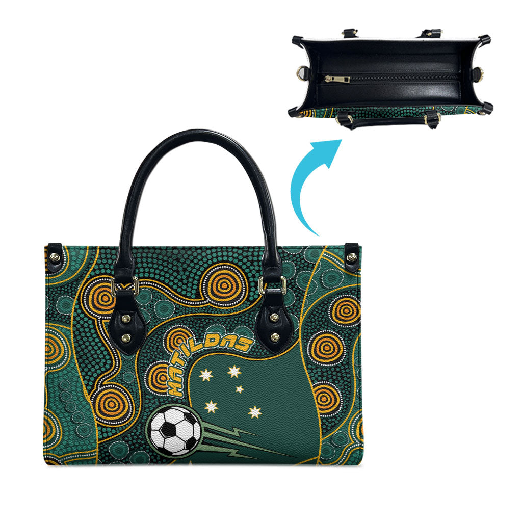 Matildas Game On Leather Bag Indigenous Dot Art Soccer Ball With Southern Cross Stars