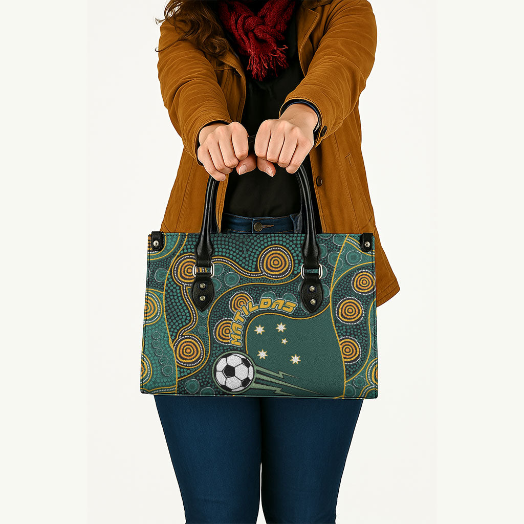 Matildas Game On Leather Bag Indigenous Dot Art Soccer Ball With Southern Cross Stars