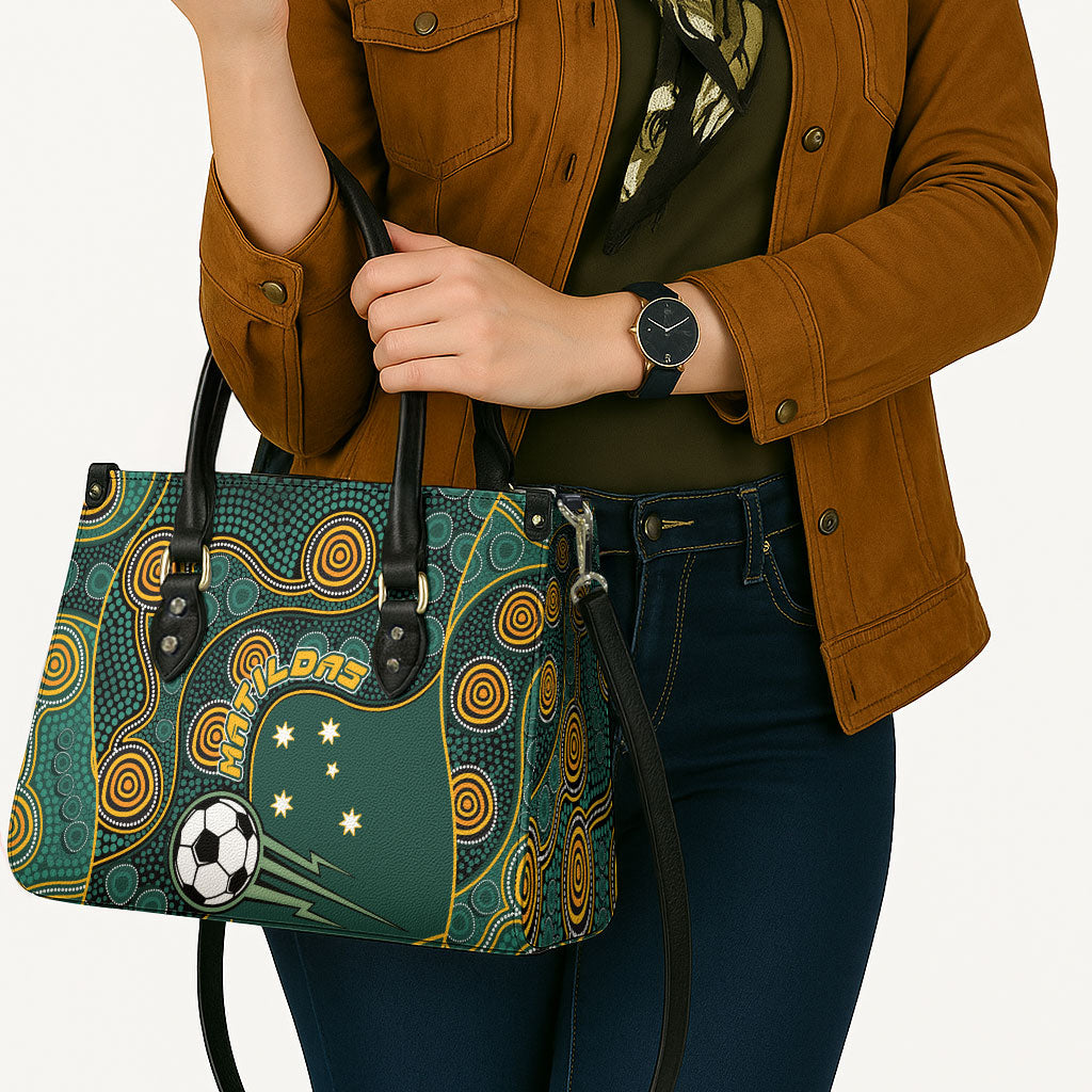 Matildas Game On Leather Bag Indigenous Dot Art Soccer Ball With Southern Cross Stars