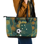 Matildas Game On Leather Tote Bag Indigenous Dot Art Soccer Ball With Southern Cross Stars