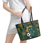 Matildas Game On Leather Tote Bag Indigenous Dot Art Soccer Ball With Southern Cross Stars