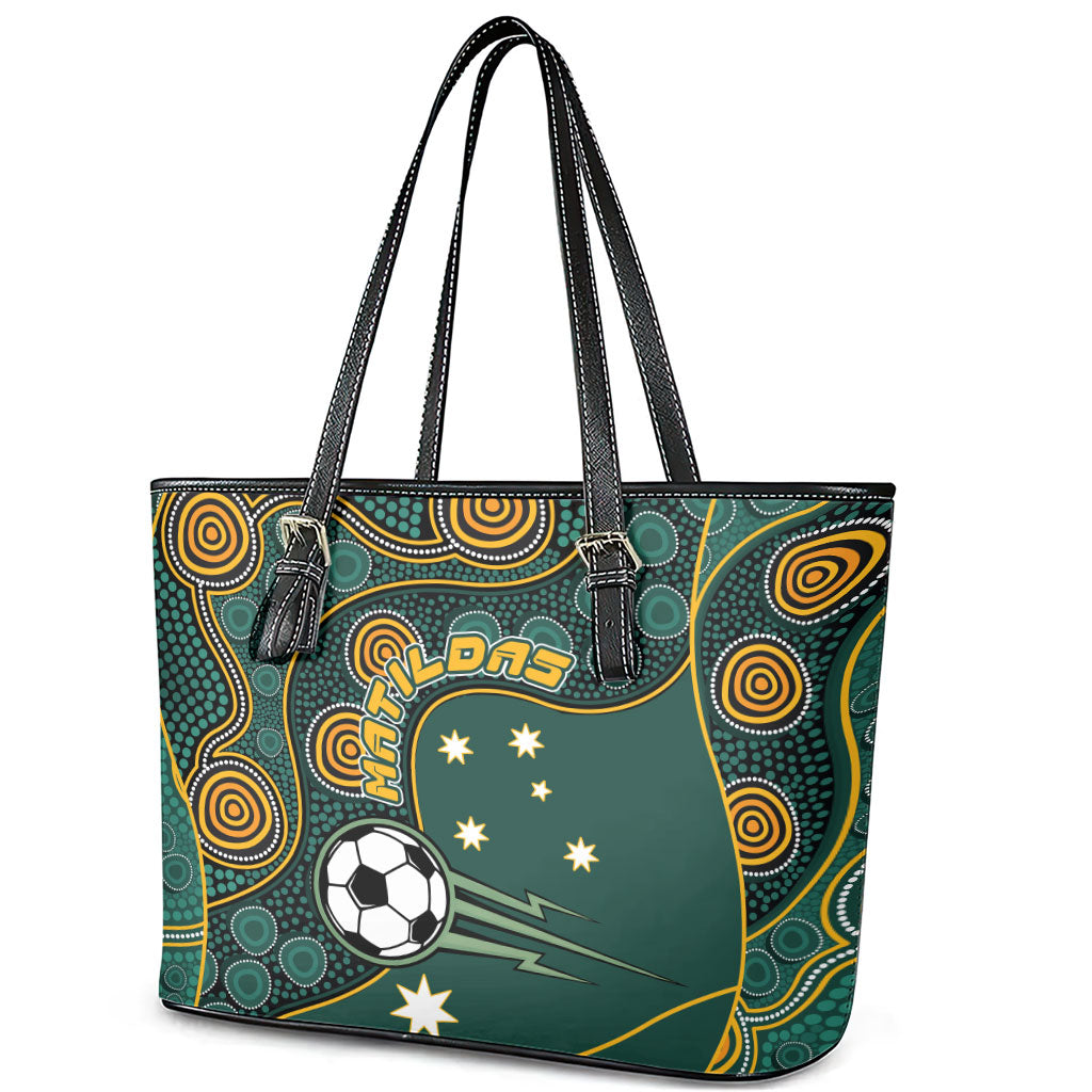 Matildas Game On Leather Tote Bag Indigenous Dot Art Soccer Ball With Southern Cross Stars