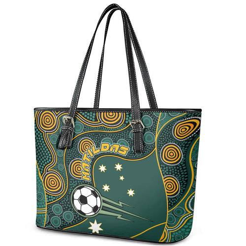Matildas Game On Leather Tote Bag Indigenous Dot Art Soccer Ball With Southern Cross Stars