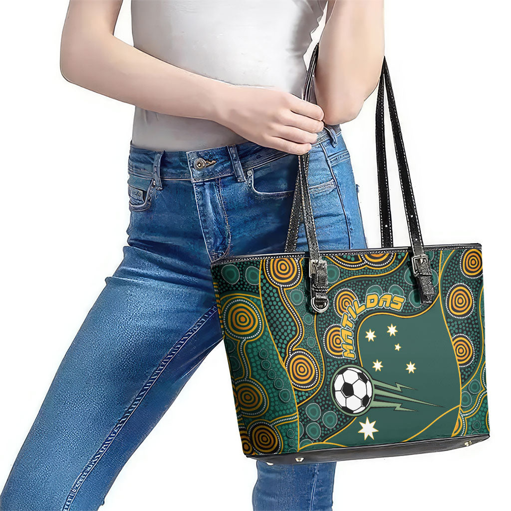 Matildas Game On Leather Tote Bag Indigenous Dot Art Soccer Ball With Southern Cross Stars