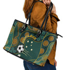 Matildas Game On Leather Tote Bag Indigenous Dot Art Soccer Ball With Southern Cross Stars
