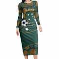 Matildas Game On Long Sleeve Bodycon Dress Indigenous Dot Art Soccer Ball With Southern Cross Stars