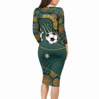 Matildas Game On Long Sleeve Bodycon Dress Indigenous Dot Art Soccer Ball With Southern Cross Stars