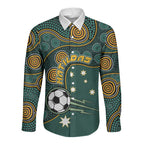 Matildas Game On Long Sleeve Button Shirt Indigenous Dot Art Soccer Ball With Southern Cross Stars