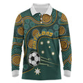 Matildas Game On Long Sleeve Polo Shirt Indigenous Dot Art Soccer Ball With Southern Cross Stars
