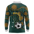 Matildas Game On Long Sleeve Polo Shirt Indigenous Dot Art Soccer Ball With Southern Cross Stars