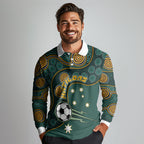 Matildas Game On Long Sleeve Polo Shirt Indigenous Dot Art Soccer Ball With Southern Cross Stars