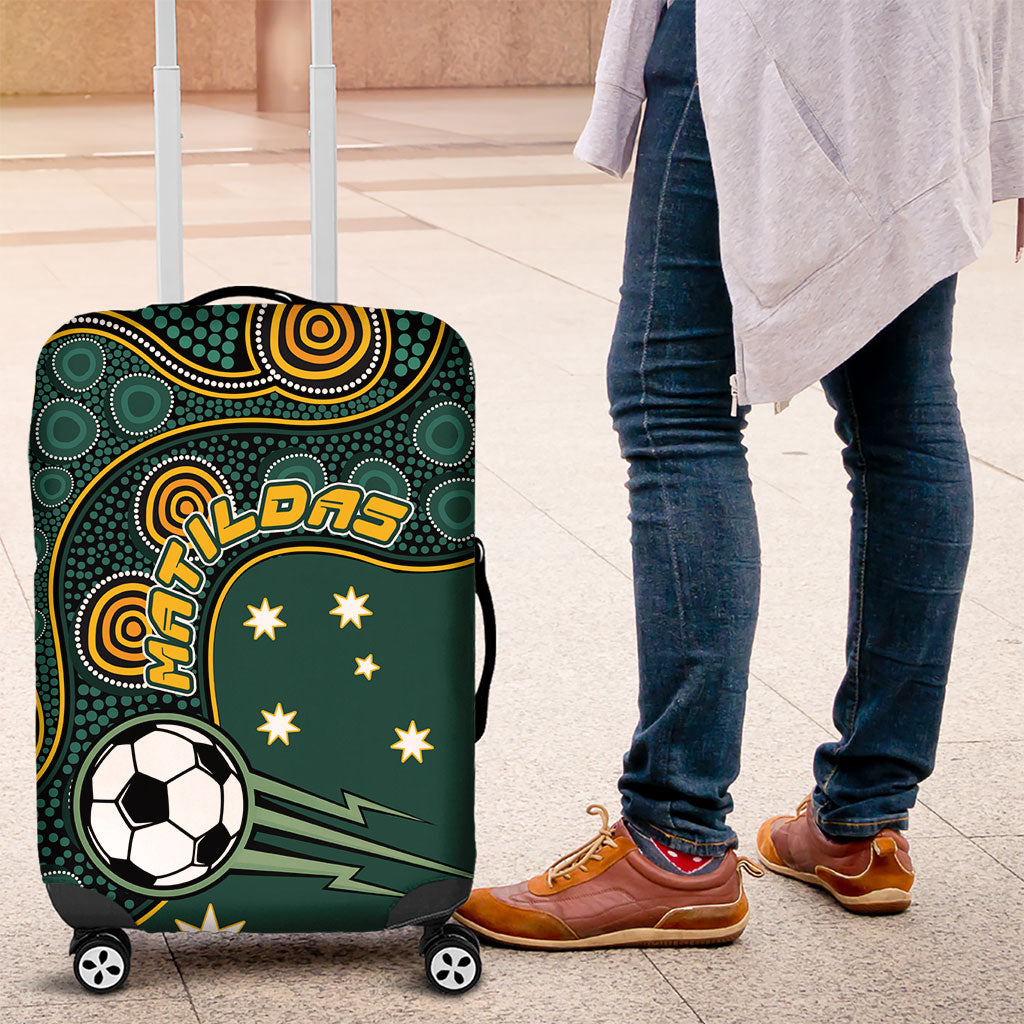 Matildas Game On Luggage Cover Indigenous Dot Art Soccer Ball With Southern Cross Stars