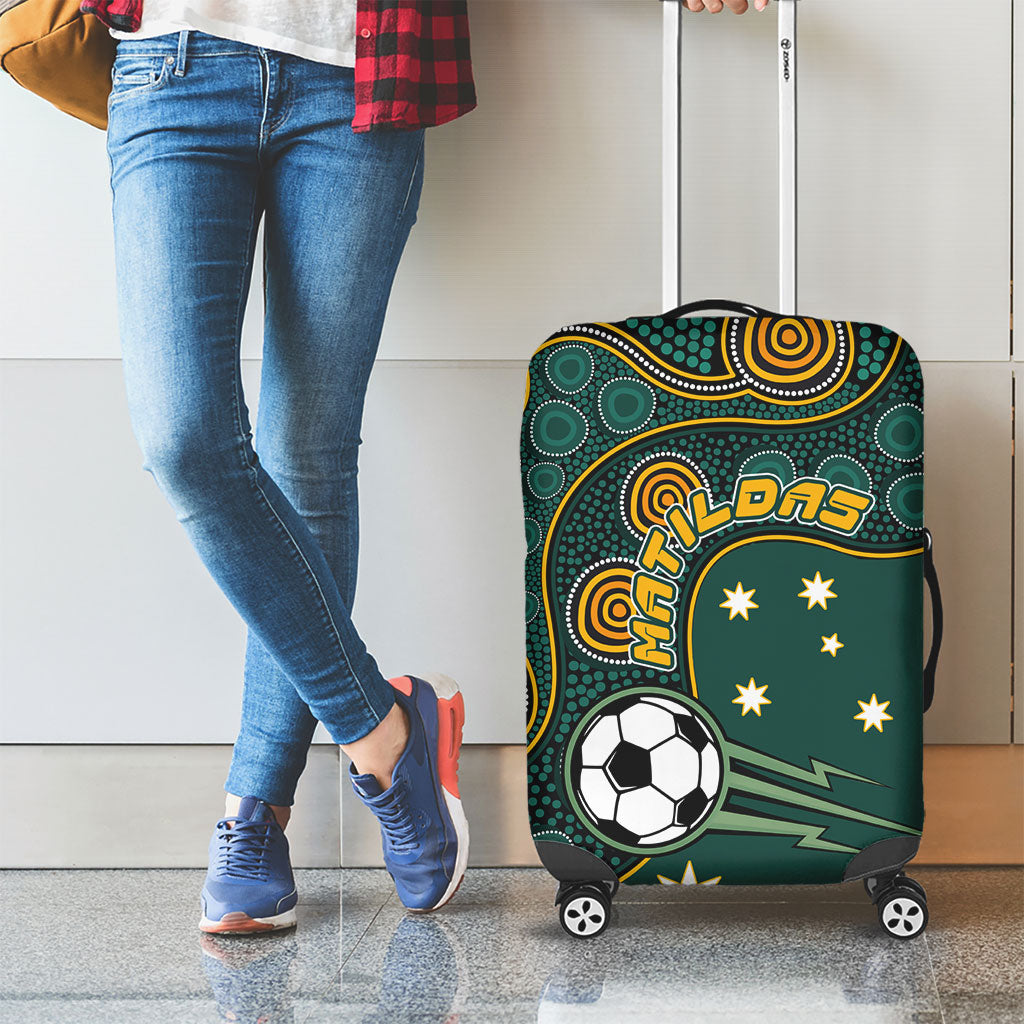Matildas Game On Luggage Cover Indigenous Dot Art Soccer Ball With Southern Cross Stars
