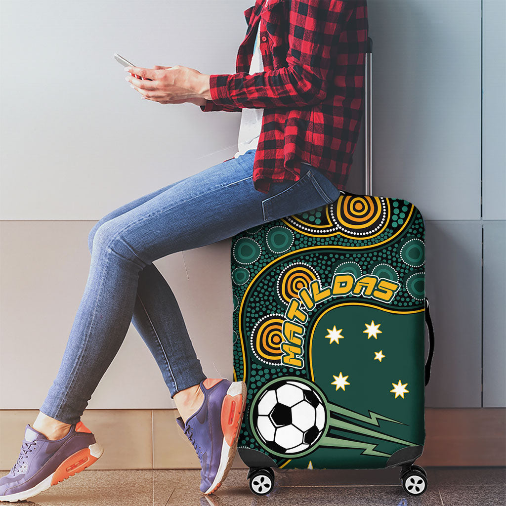 Matildas Game On Luggage Cover Indigenous Dot Art Soccer Ball With Southern Cross Stars