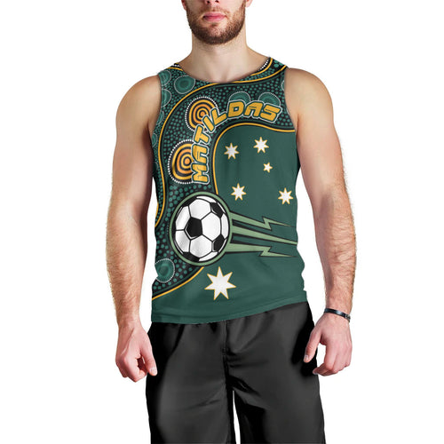 Matildas Game On Men Tank Top Indigenous Dot Art Soccer Ball With Southern Cross Stars
