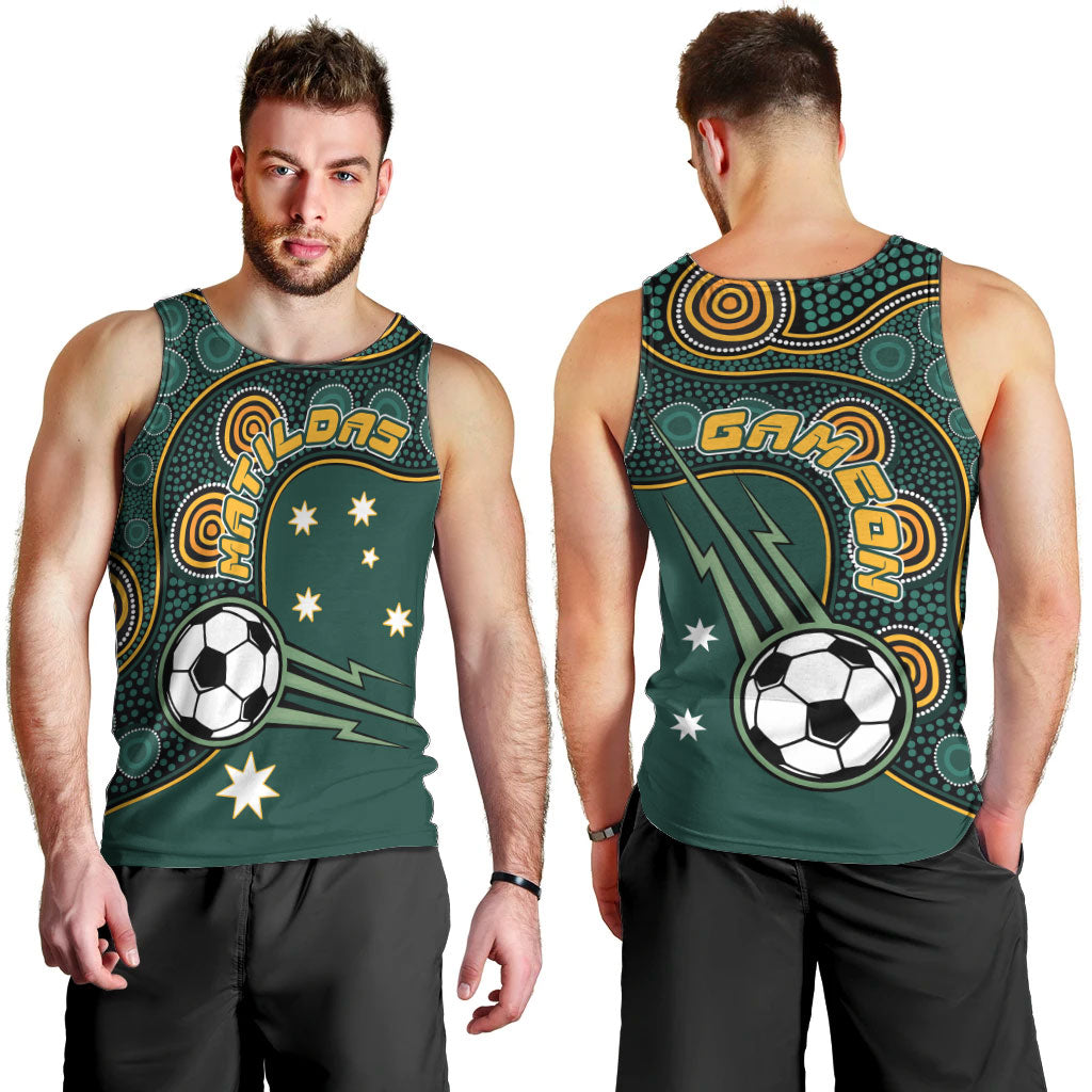 Matildas Game On Men Tank Top Indigenous Dot Art Soccer Ball With Southern Cross Stars