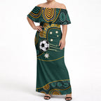 Matildas Game On Off Shoulder Maxi Dress Indigenous Dot Art Soccer Ball With Southern Cross Stars