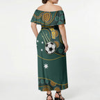 Matildas Game On Off Shoulder Maxi Dress Indigenous Dot Art Soccer Ball With Southern Cross Stars