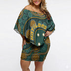 Matildas Game On Off Shoulder Short Dress Indigenous Dot Art Soccer Ball With Southern Cross Stars