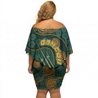 Matildas Game On Off Shoulder Short Dress Indigenous Dot Art Soccer Ball With Southern Cross Stars
