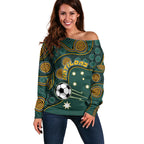 Matildas Game On Off Shoulder Sweater Indigenous Dot Art Soccer Ball With Southern Cross Stars
