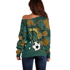Matildas Game On Off Shoulder Sweater Indigenous Dot Art Soccer Ball With Southern Cross Stars