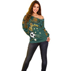 Matildas Game On Off Shoulder Sweater Indigenous Dot Art Soccer Ball With Southern Cross Stars