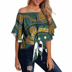 Matildas Game On Off Shoulder Wrap Waist Top Indigenous Dot Art Soccer Ball With Southern Cross Stars