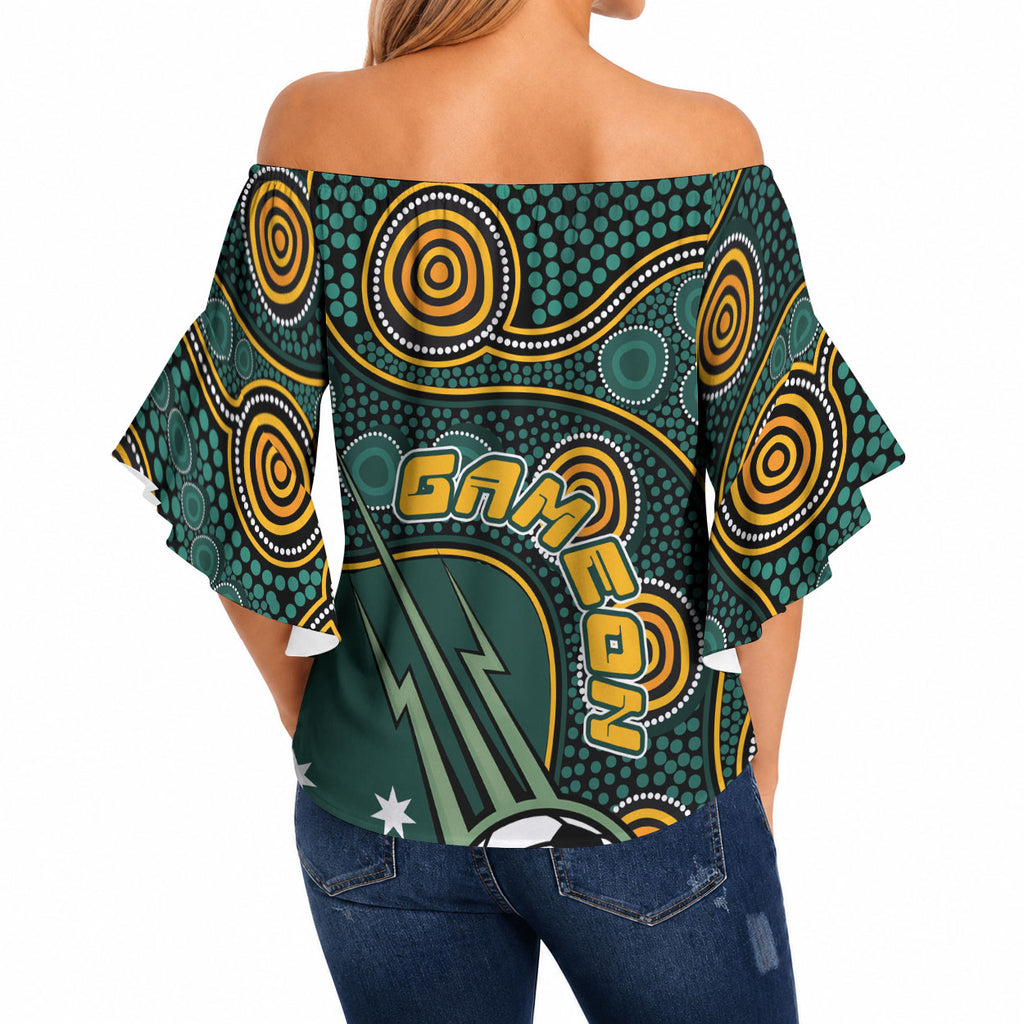 Matildas Game On Off Shoulder Wrap Waist Top Indigenous Dot Art Soccer Ball With Southern Cross Stars