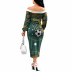 Matildas Game On Off The Shoulder Long Sleeve Dress Indigenous Dot Art Soccer Ball With Southern Cross Stars