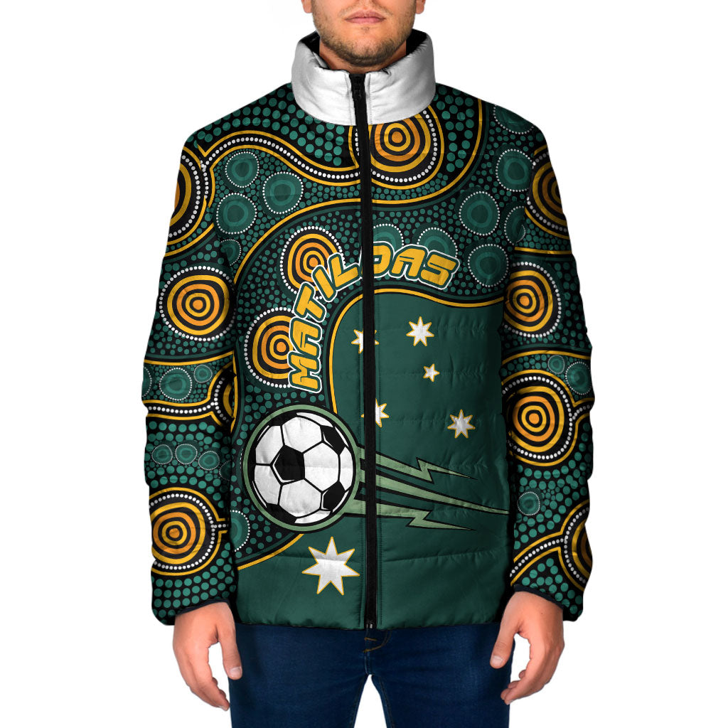 Matildas Game On Padded Jacket Indigenous Dot Art Soccer Ball With Southern Cross Stars