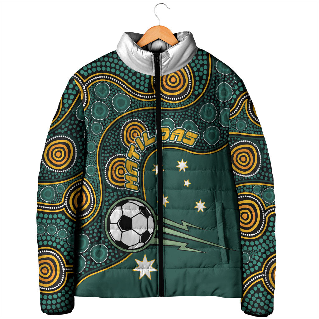 Matildas Game On Padded Jacket Indigenous Dot Art Soccer Ball With Southern Cross Stars