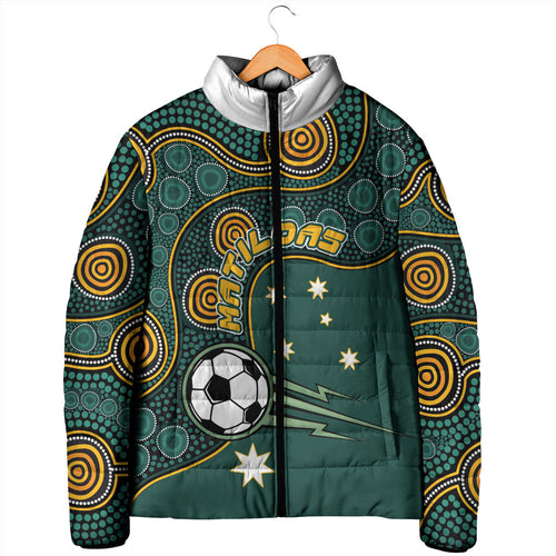 Matildas Game On Padded Jacket Indigenous Dot Art Soccer Ball With Southern Cross Stars