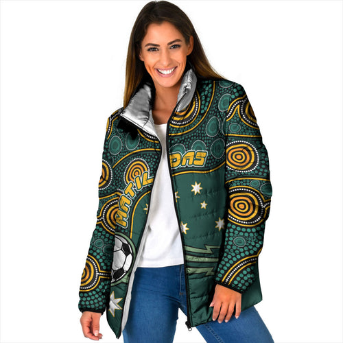 Matildas Game On Padded Jacket Indigenous Dot Art Soccer Ball With Southern Cross Stars