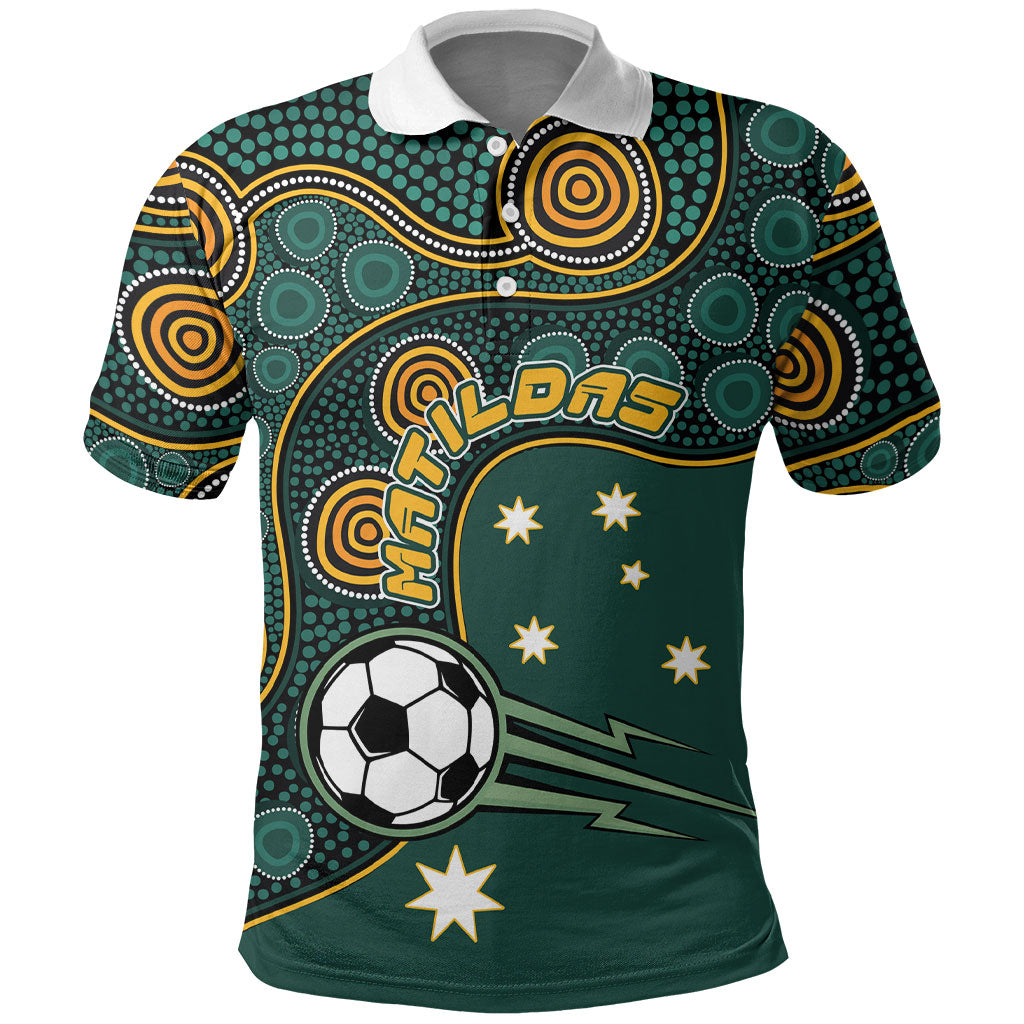 Matildas Game On Polo Shirt Indigenous Dot Art Soccer Ball With Southern Cross Stars