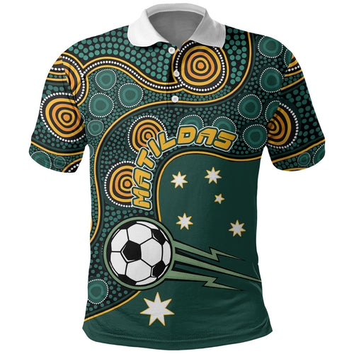 Matildas Game On Polo Shirt Indigenous Dot Art Soccer Ball With Southern Cross Stars