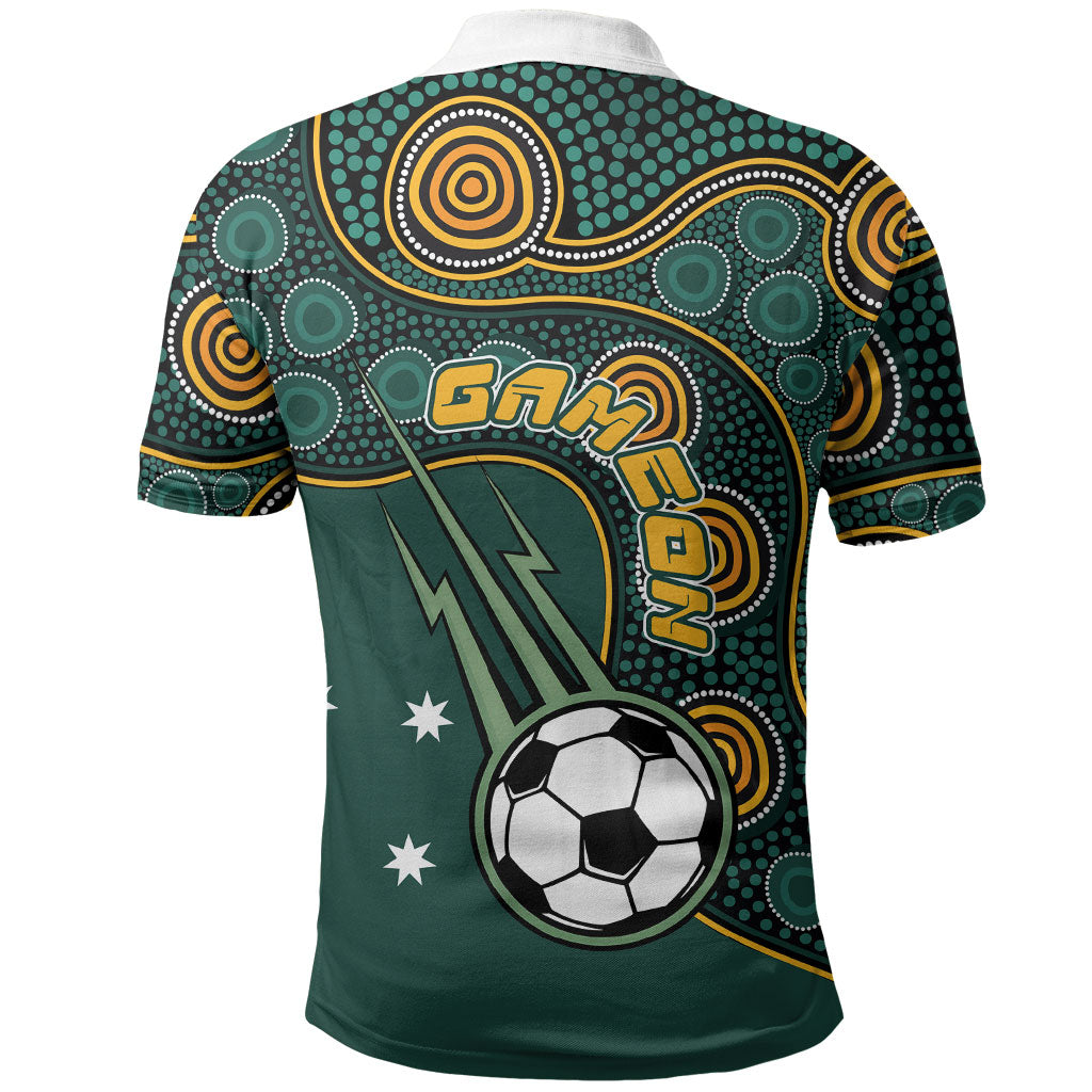 Matildas Game On Polo Shirt Indigenous Dot Art Soccer Ball With Southern Cross Stars