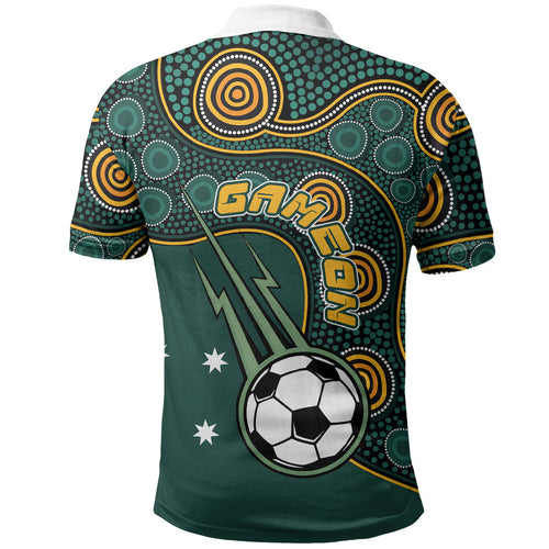 Matildas Game On Polo Shirt Indigenous Dot Art Soccer Ball With Southern Cross Stars