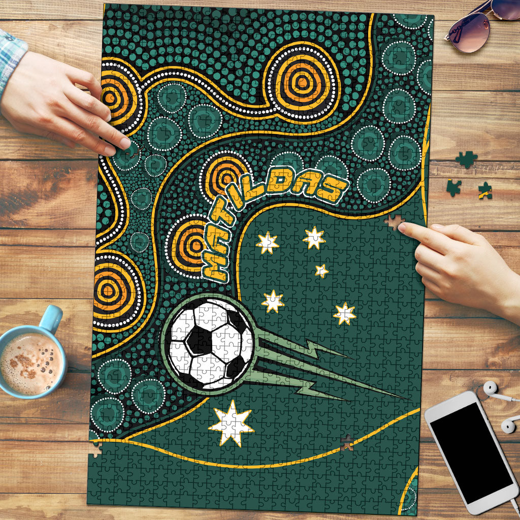 Matildas Game On Puzzle Indigenous Dot Art Soccer Ball With Southern Cross Stars