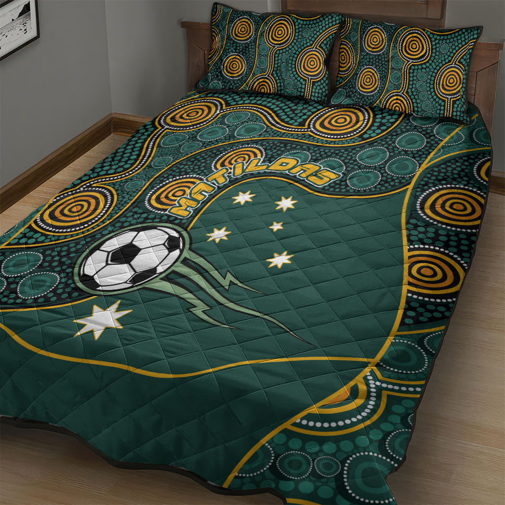 Matildas Game On Quilt Bed Set Indigenous Dot Art Soccer Ball With Southern Cross Stars