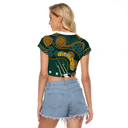 Matildas Game On Raglan Cropped T Shirt Indigenous Dot Art Soccer Ball With Southern Cross Stars