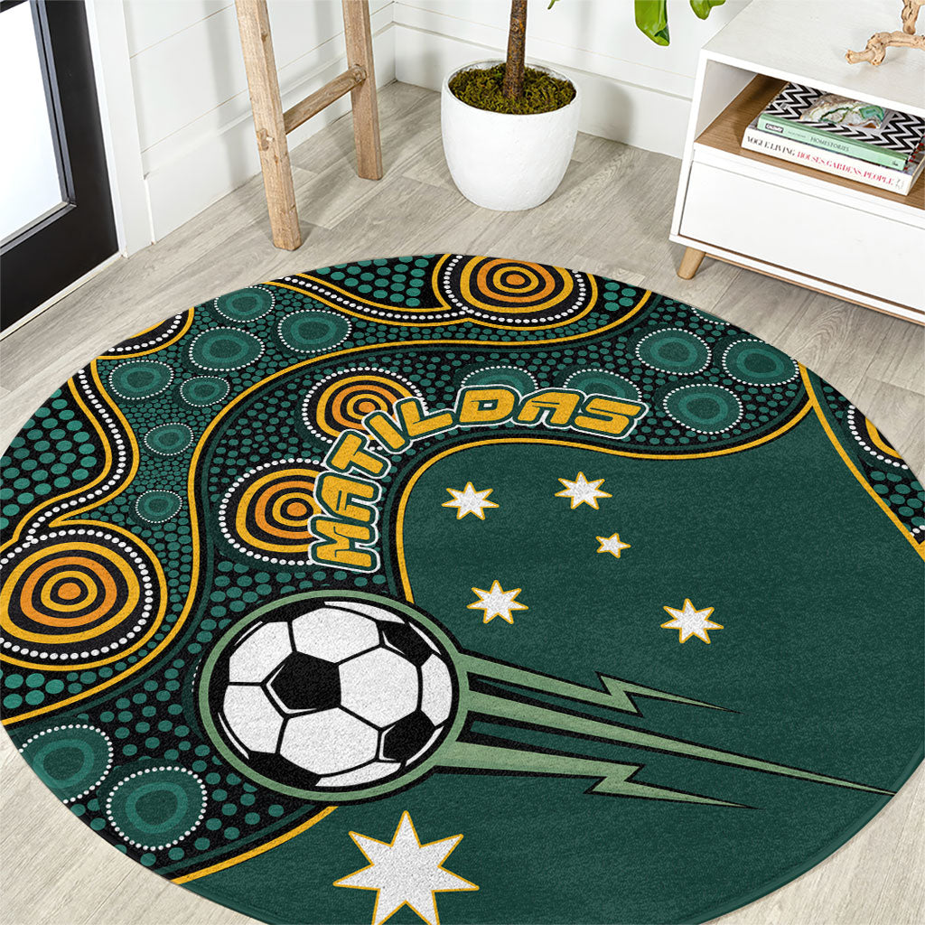 Matildas Game On Round Carpet Indigenous Dot Art Soccer Ball With Southern Cross Stars