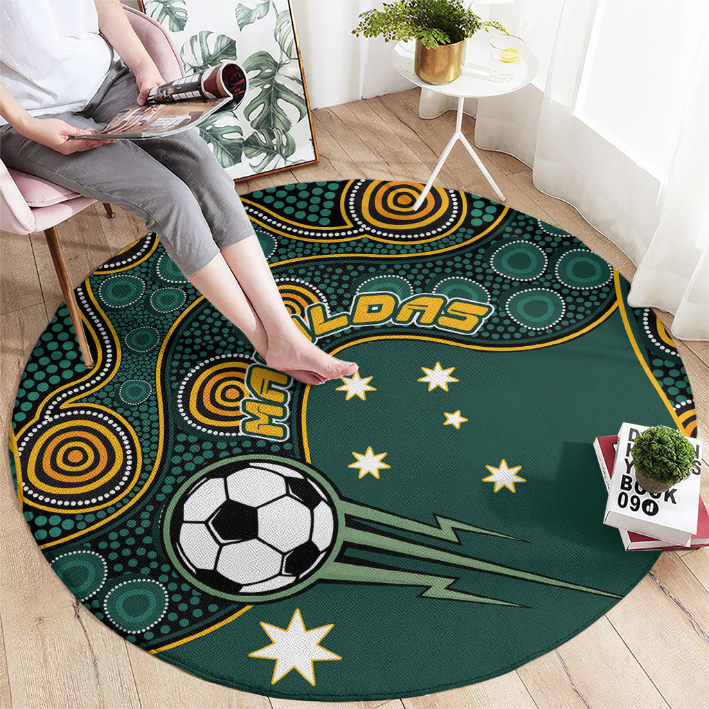 Matildas Game On Round Carpet Indigenous Dot Art Soccer Ball With Southern Cross Stars