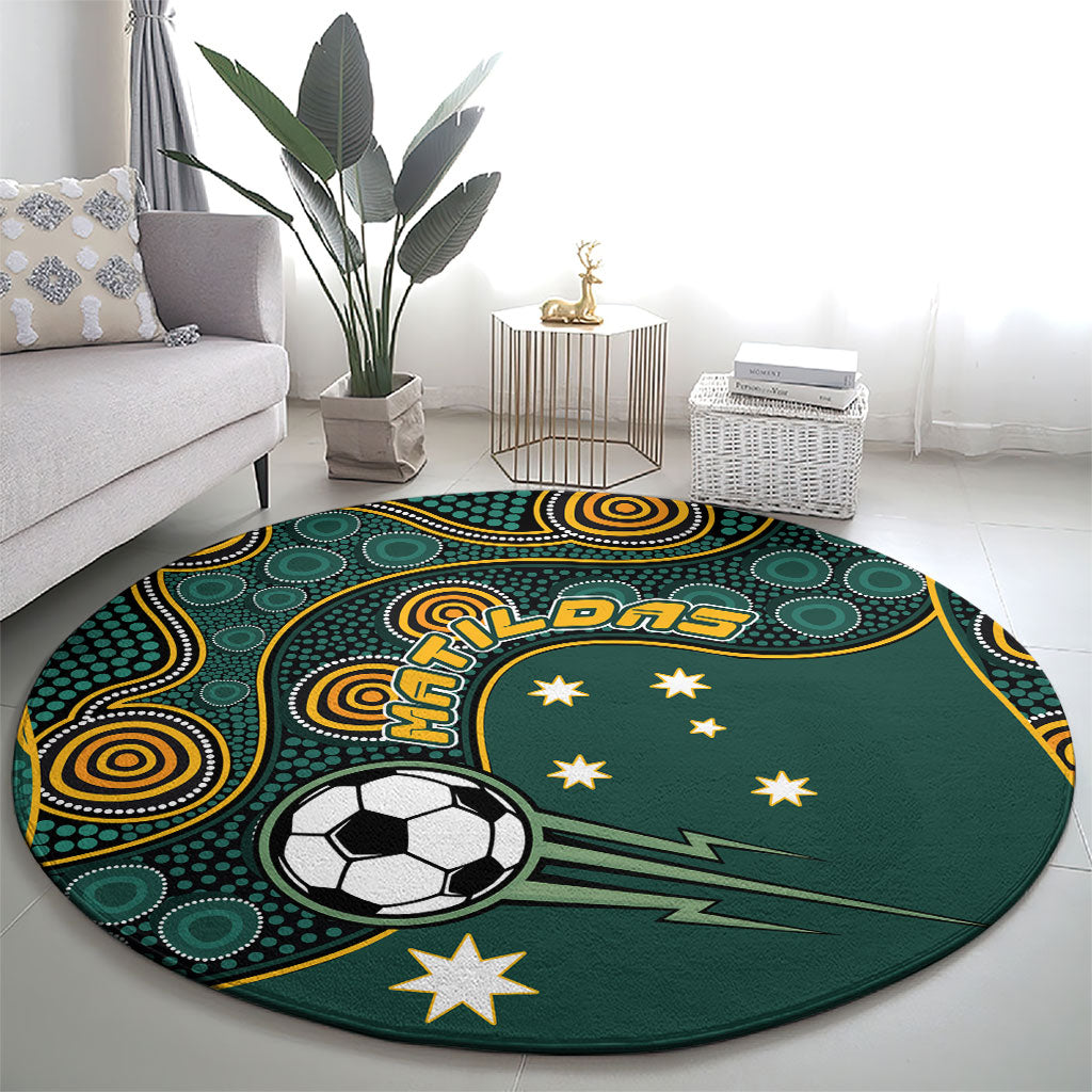 Matildas Game On Round Carpet Indigenous Dot Art Soccer Ball With Southern Cross Stars
