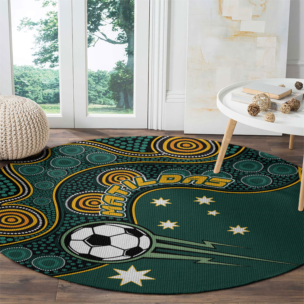 Matildas Game On Round Carpet Indigenous Dot Art Soccer Ball With Southern Cross Stars