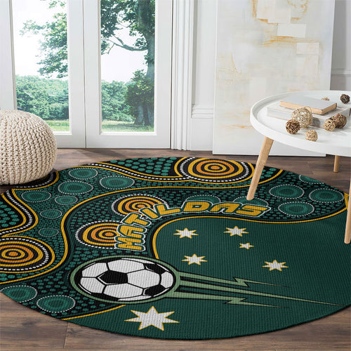 Matildas Game On Round Carpet Indigenous Dot Art Soccer Ball With Southern Cross Stars